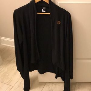 Bobeau One-Button Fleece Cardigan Black Large